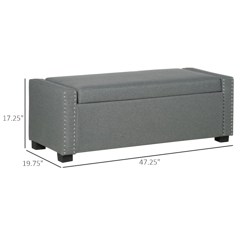 HOMCOM Nailhead Trim Upholstered Flip Top Storage Bench, Fabric Ottoman for Bedroom, or Living room - 47.25"x19.75"x17.25"