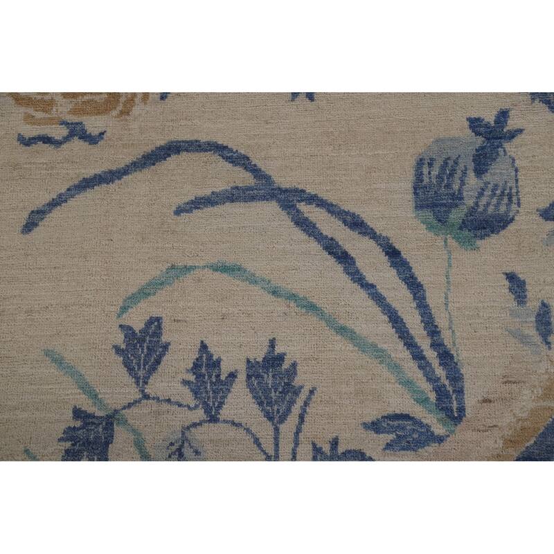 Hand Knotted Oriental 100% Wool Carpet Traditional Floral Beige & Ivories Art Deco Area Rug - 11' 8'' X 8' 11''