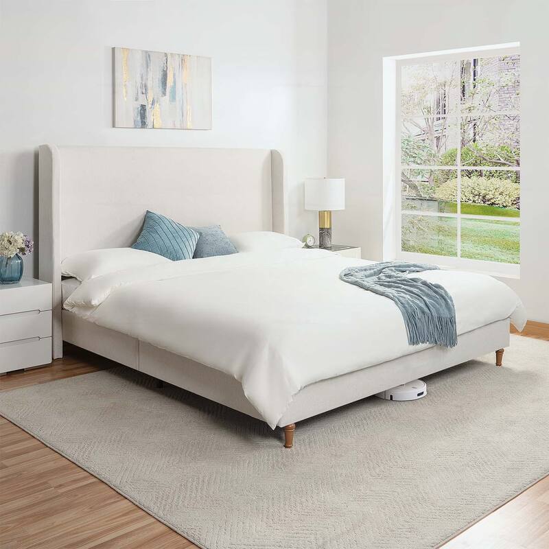 Minimalist Designs High Headboard Upholstered Platform Bed - Ivory-King Size