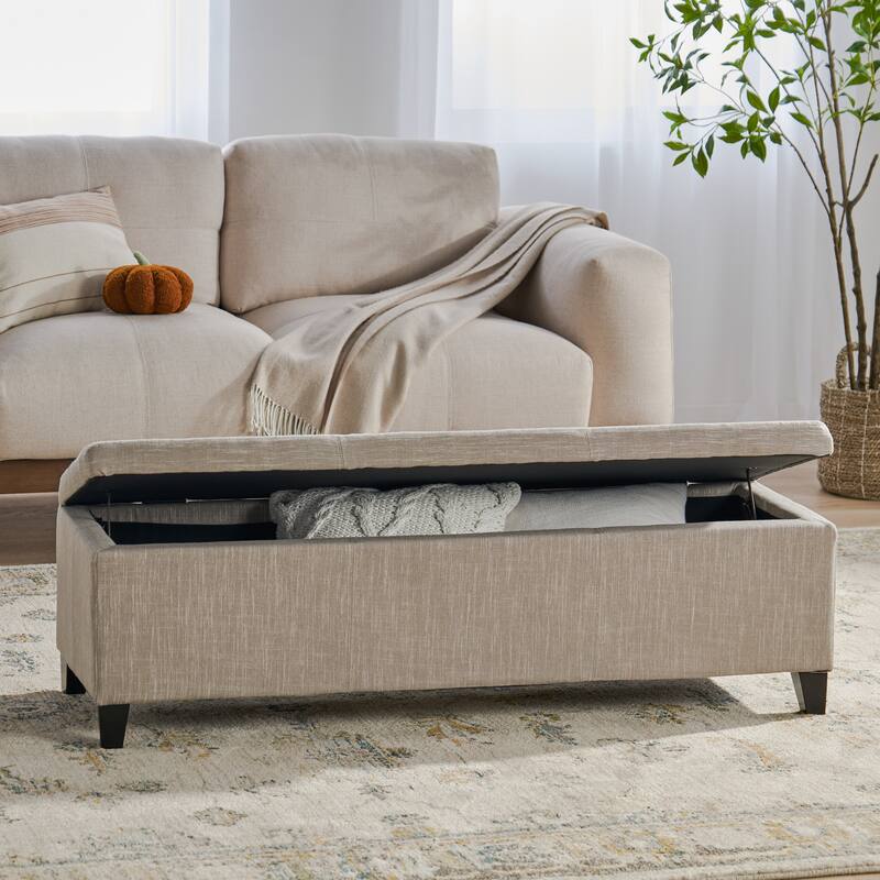 Farmhouse Style Fabric Solid Wood Storage Bench with Flip Top
