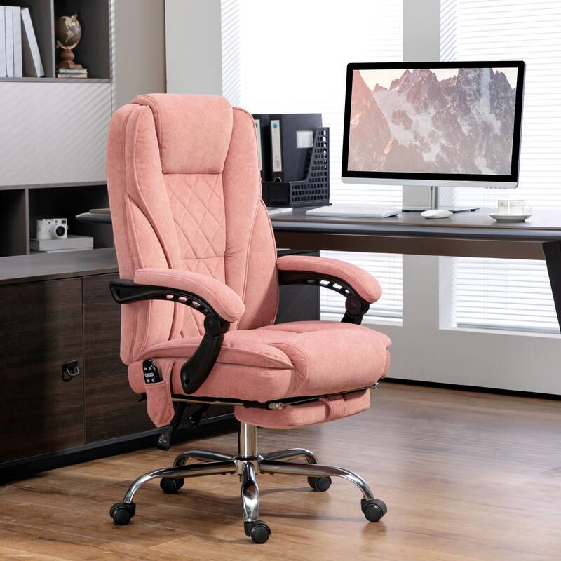 Massage Office Chair, Executive Office Chair Reclining Computer Chair with 6-Point Vibration, Retractable Footrest, Pink