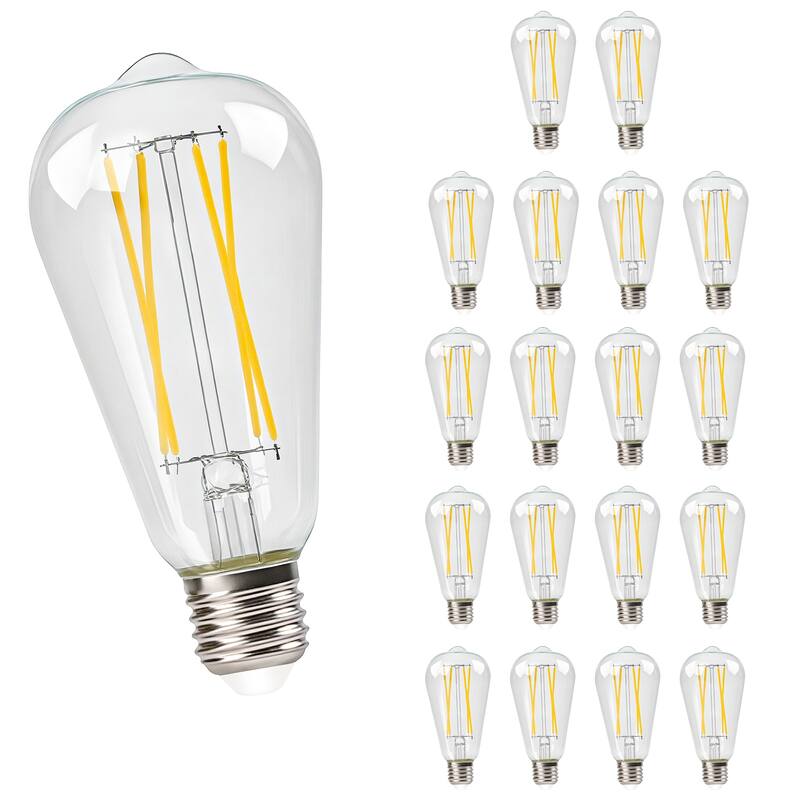 18-Pack Vintage LED Edison Bulbs, ST64 Dimmable Filament Light Bulbs, E26 Base, 2700K Warm White, Clear Glass - white - white