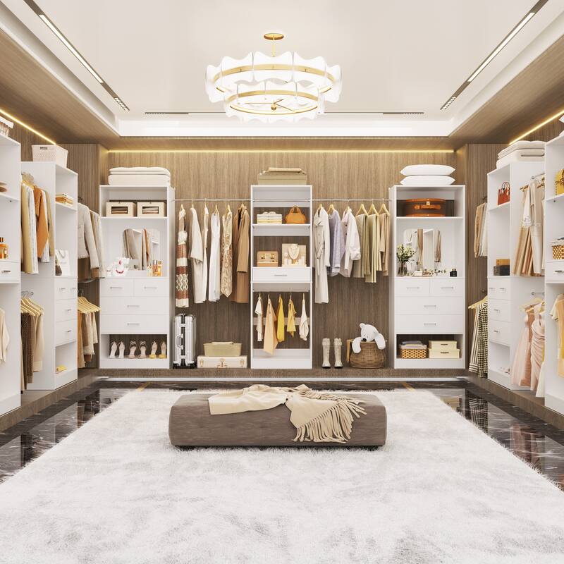 70'' - 221'' Set of 3 Closet System Organizer with Adjustable Hanging Rods, Shoe Racks, and Shelves