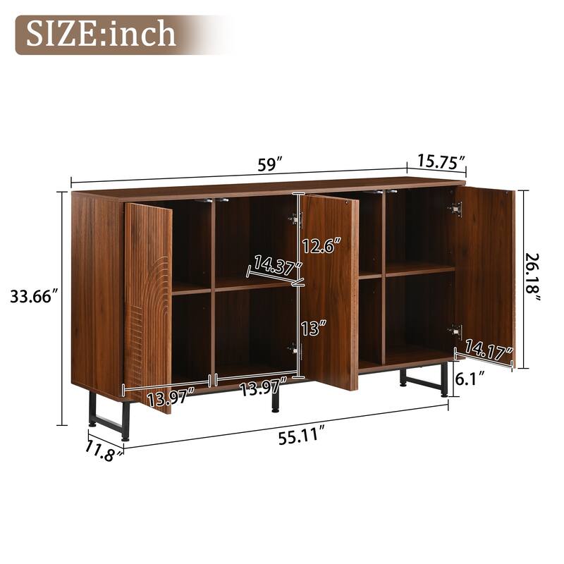 59.06" Modern Art Solid Wood Storage Cabinet with Iron Legs