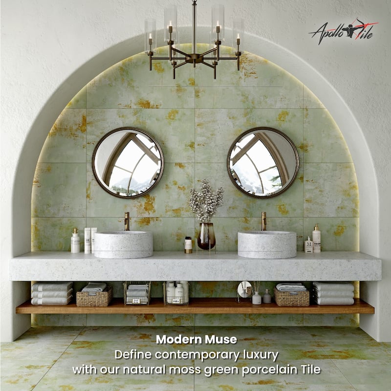 Apollo tile 20" x 40" Aureate Natural Moss Green Porcelain Tile (15.99 sq ft/case) - 3 Pack