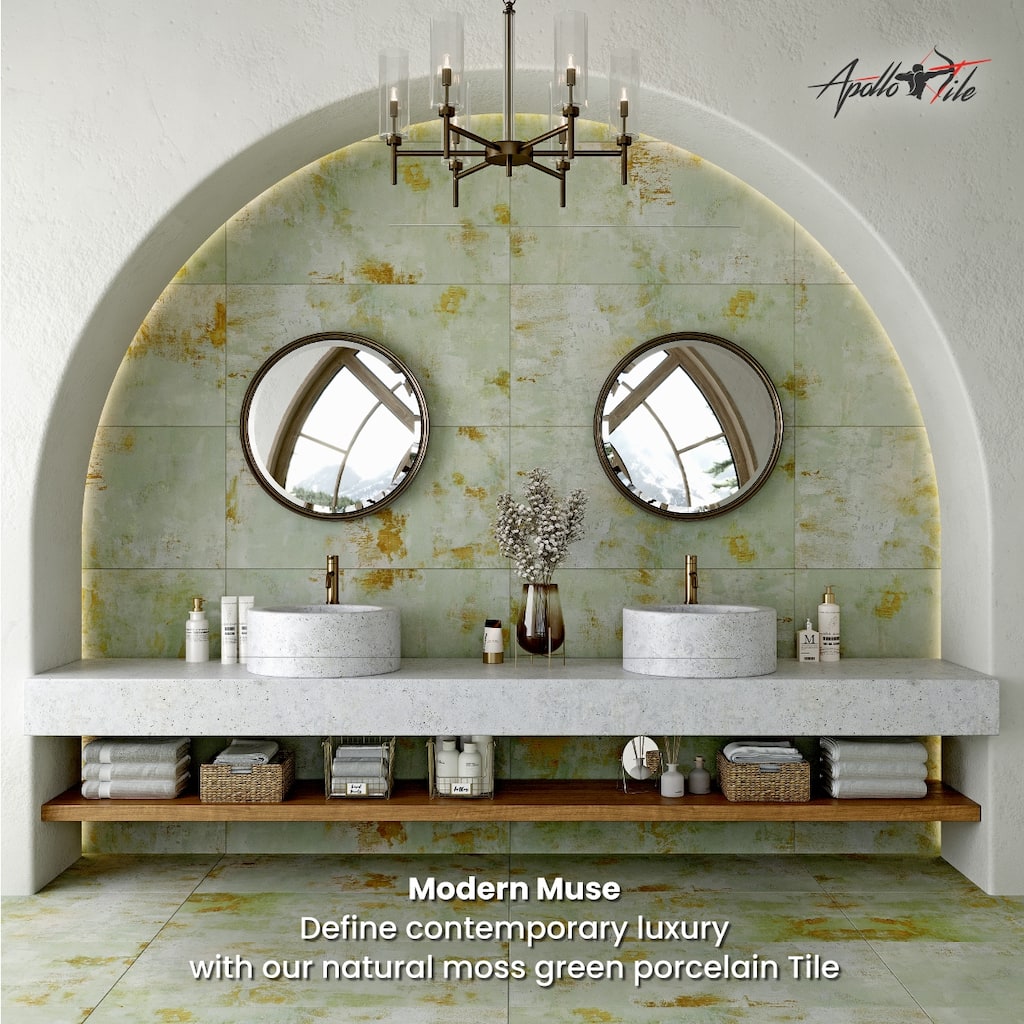 Apollo tile 20" x 40" Aureate Natural Moss Green Porcelain Tile (15.99 sq ft/case) - 3 Pack