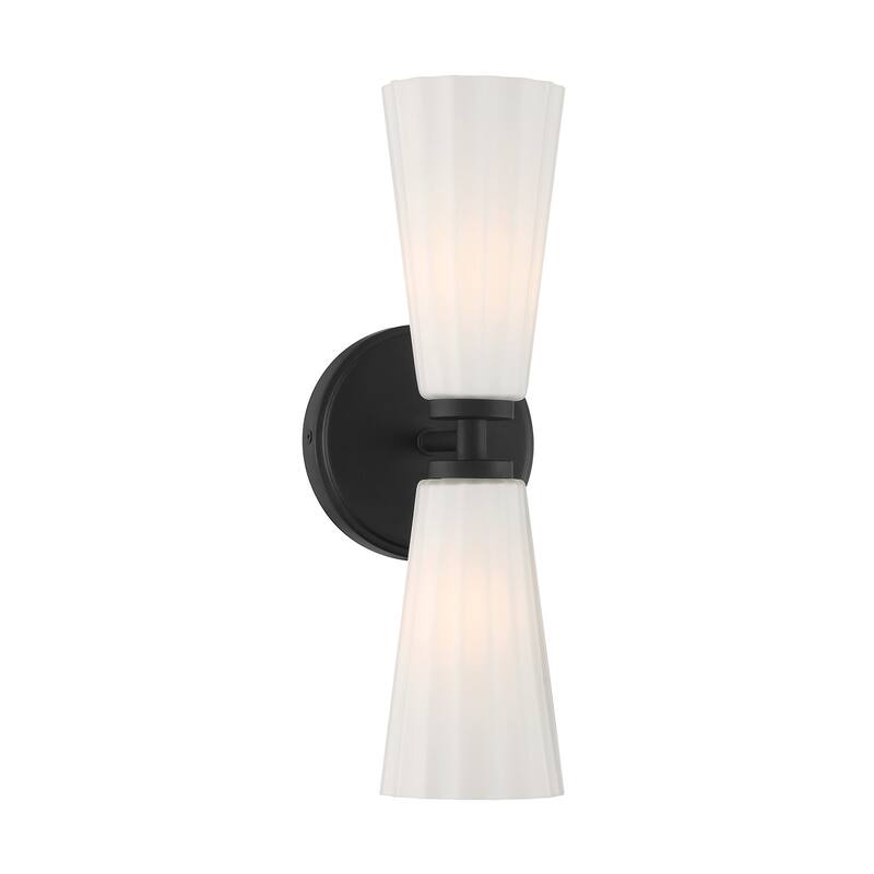 Bellevue SHWS43575 2 Light 15" Tall Bathroom Sconce with White Fluted
