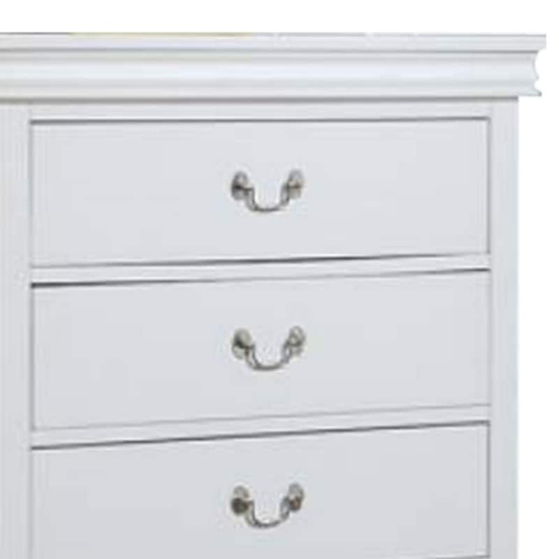 Vix 47 Inch 5 Drawer Tall Dresser Chest, Metal Handles, Crisp White Wood