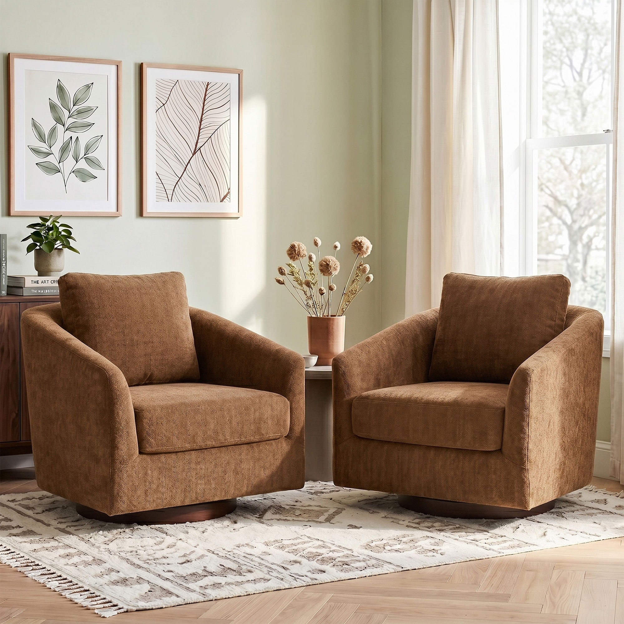 Chenille Swivel Accent Chair With Solid Wood Frame (Set of 2)