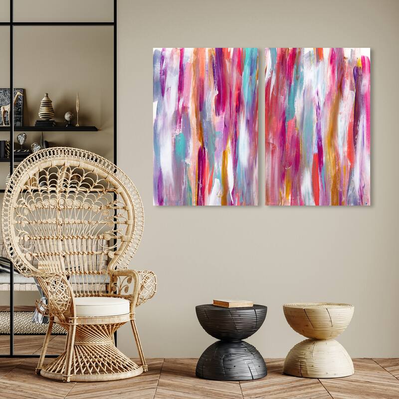 Wynwood Studio Abstract Crush and Love Diptych Pink and Tiffany Blue Modern & Contemporary Wall Art Canvas Print - 36 x 30