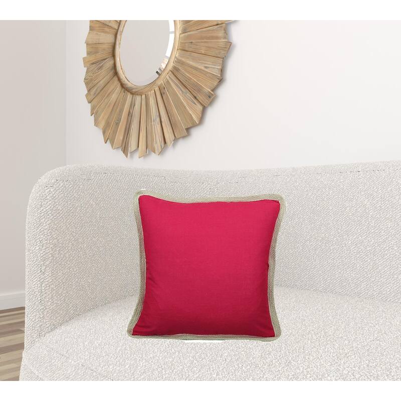 20"x20" Red and Beige Linen Blend Zippered Pillow
