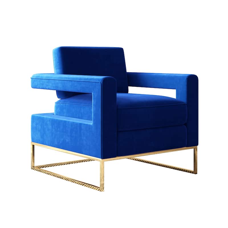 Blue 31.9" Velvet Arm Chair with Stainless Steel Base