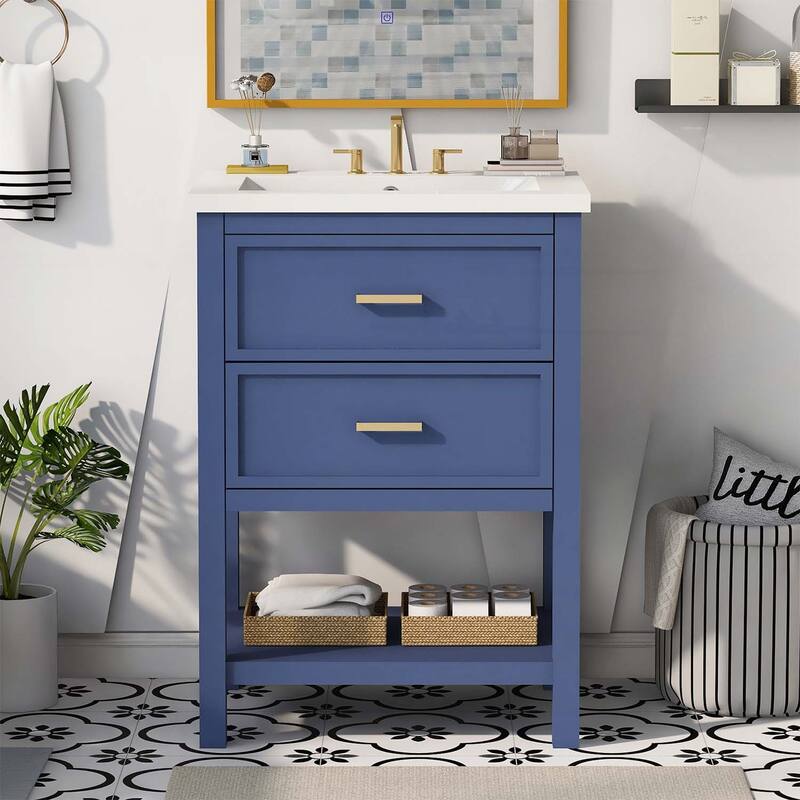 24'' Bathroom Vanity with Top Sink - Blue