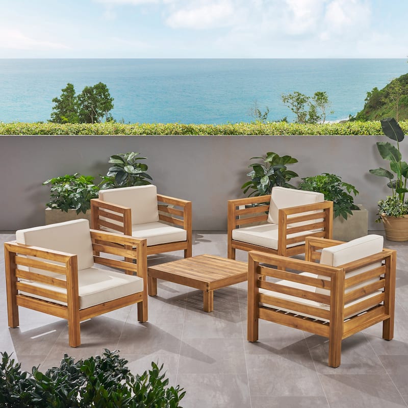 Oana Outdoor 4 Seater Acacia Wood Club Chair and Coffee Table Set by Christopher Knight Home