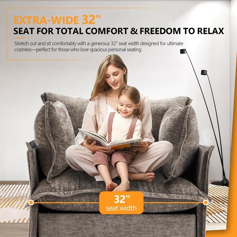 Chenille Upholstered Skirted Arm Chair Accent Chair With Thin Arms For Living Room