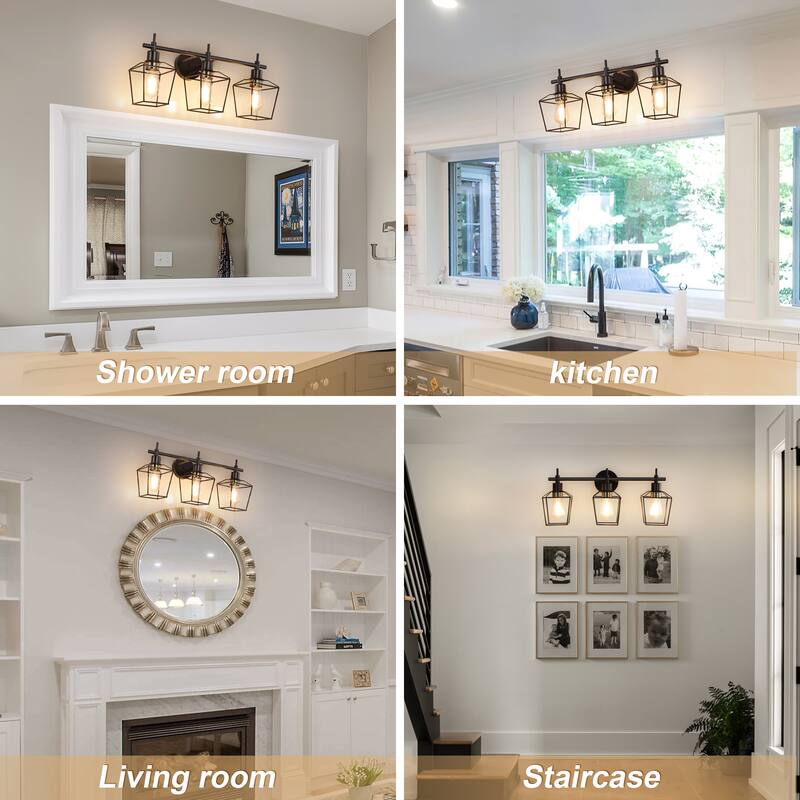 Vintage Matte Black Bathroom Vanity Light Farmhouse Wall Sconce with Cage