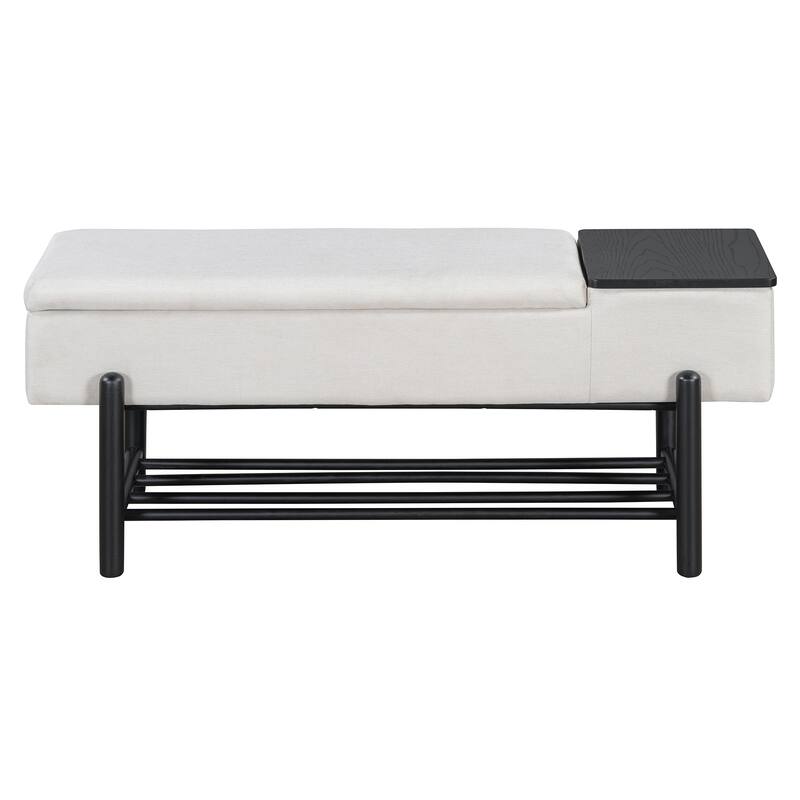 47.2" Farmhouse Upholstered Storage Bench with Hidden Compartment