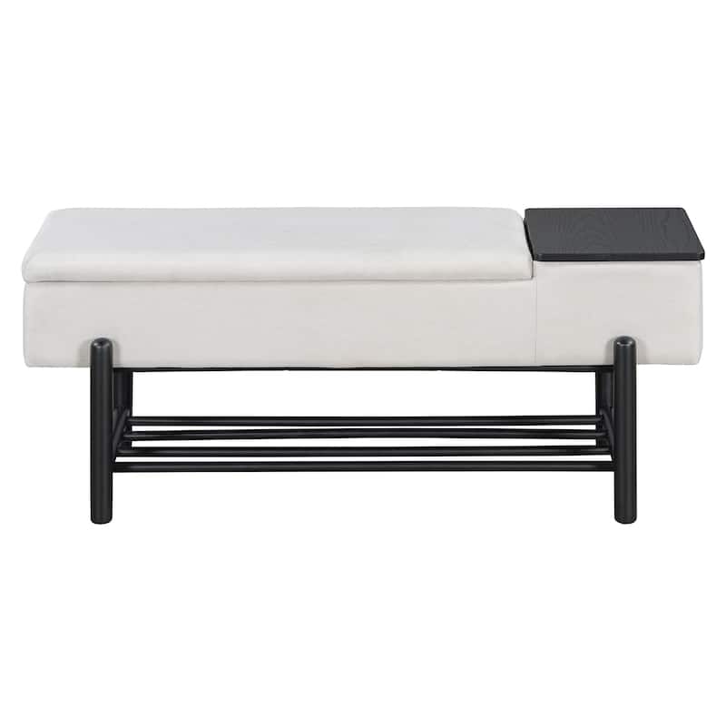 Farmhouse Upholstered Storage Bench with Hidden Compartment, Modern Entryway Bench for Living Room, Entryway, and Hallways