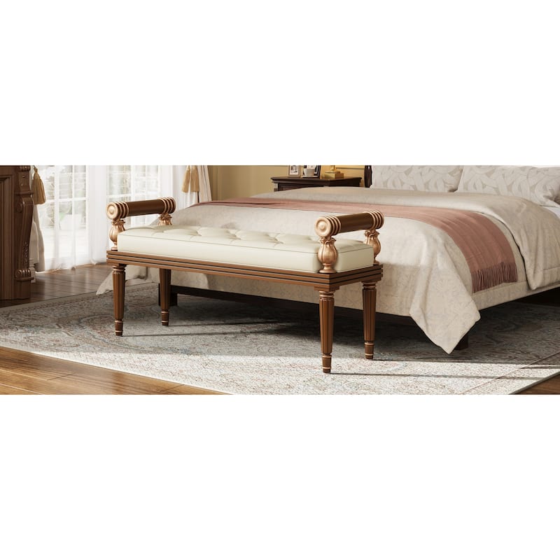 Christopher Knight Home - Mid-Century PU Leather Upholstered Bench with Button-Tufted Seat & Solid Wood Frame - 50"W