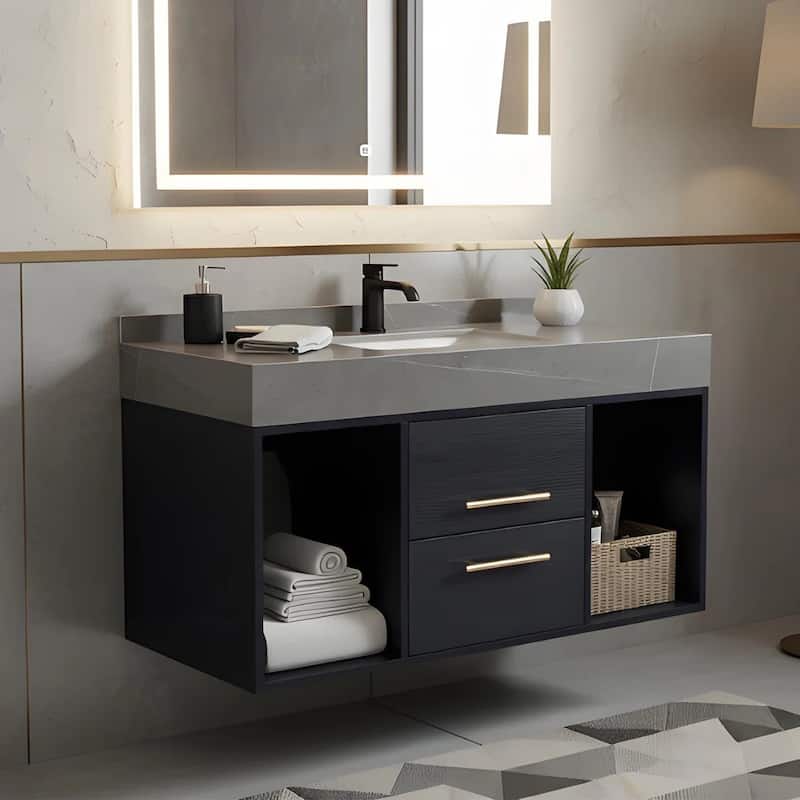 Modern Wall-Mounted Bathroom Vanity with Faux Marble Top