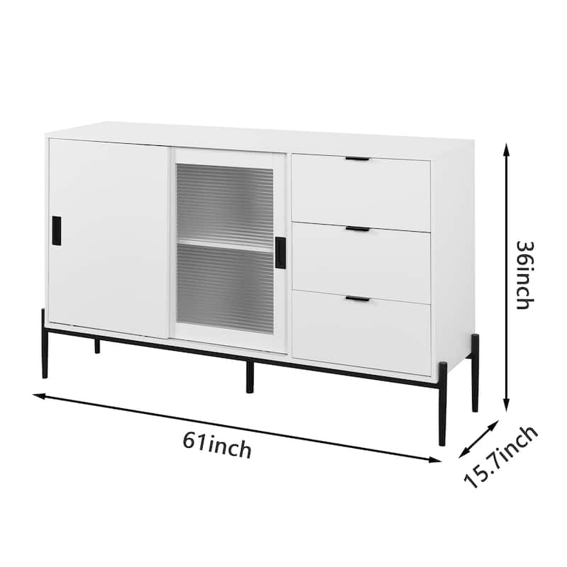 Sideboard with Glass Sliding Door and 3 Drawers
