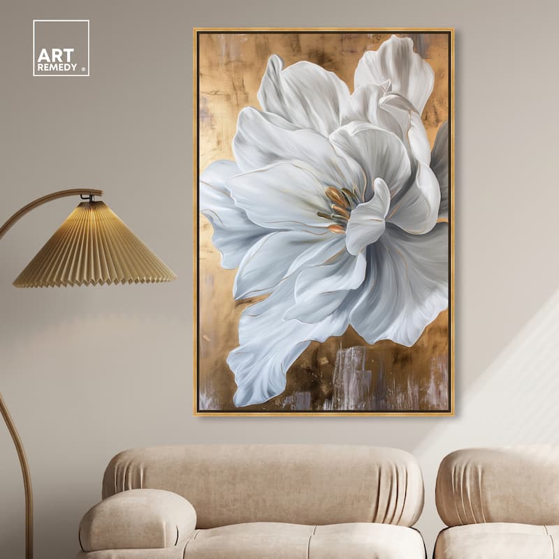 Art Remedy Bloom White Petals Framed Floral Fine 1 Piece Canvas Wall Art