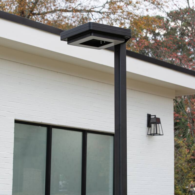Contemporary Square Black Aluminum Solar Lamp Post Light with 3-Colors