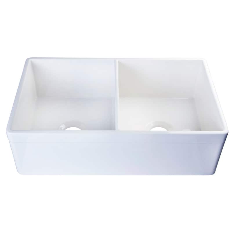 Alif White Fireclay 32-inch Decorative Lip Double Bowl Farmhouse Kitchen Sink