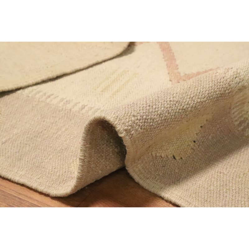 Hand Woven Oriental 100% Wool Carpet Southwestern Tribal Beige & Ivories Kilim Area Rug - 4' 9'' X 3' 4''