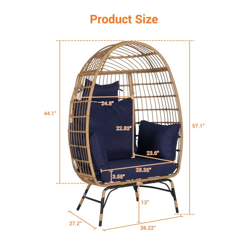 Oversized Outdoor Rattan Wicker Egg Chair with Cushions and Pillows
