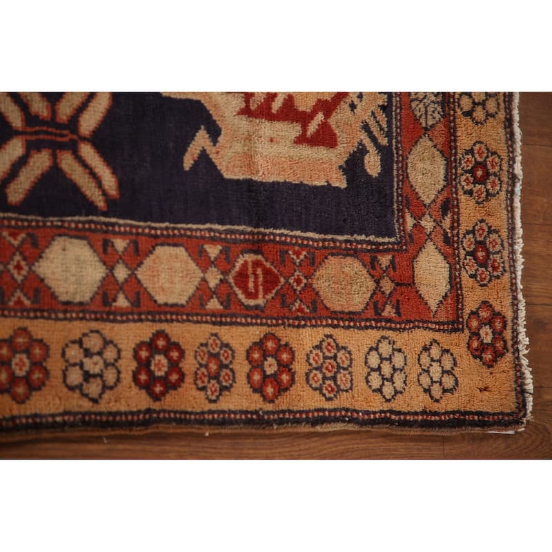 Navy Meshkin Persian Vintage Runner Rug Hand-knotted Wool Carpet - 4'3"x 10'0"
