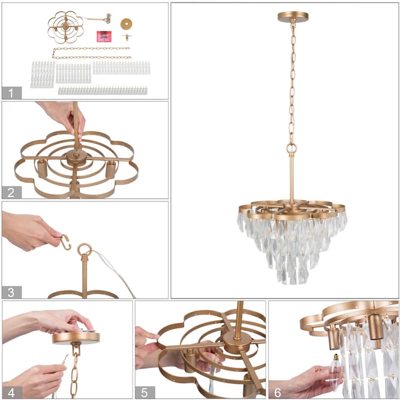 Modern Glam 4-light Crystal Chandelier for Living/ Dining Room - D15.4" x H16"