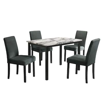 5 Piece Faux Marble Top Dining Set