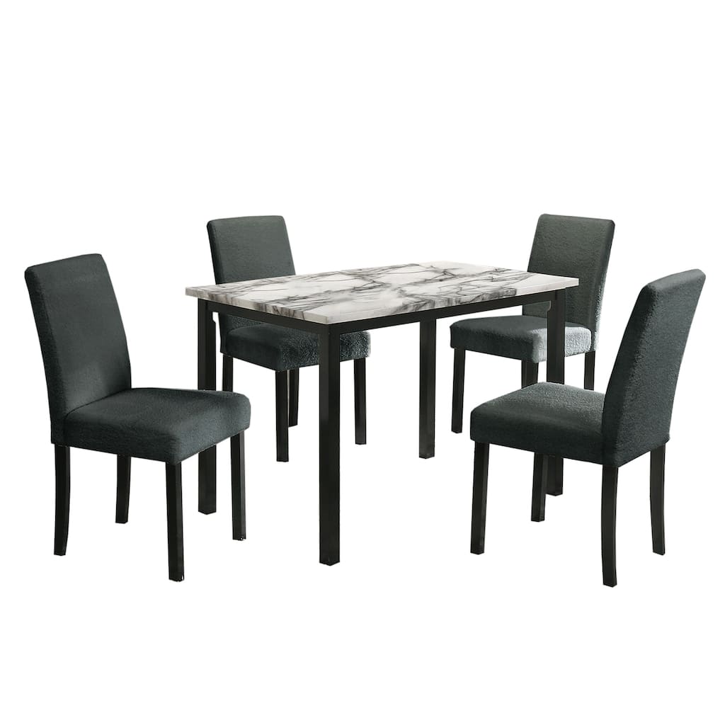 5 Piece Faux Marble Top Dining Set