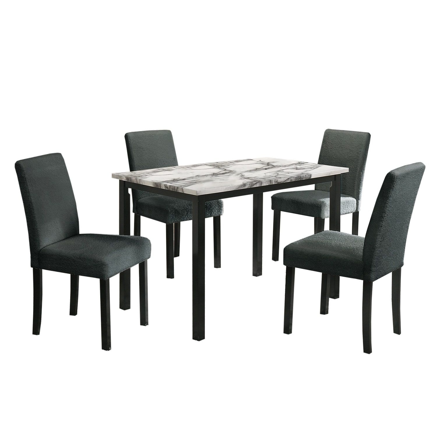 5 Piece Faux Marble Top Dining Set