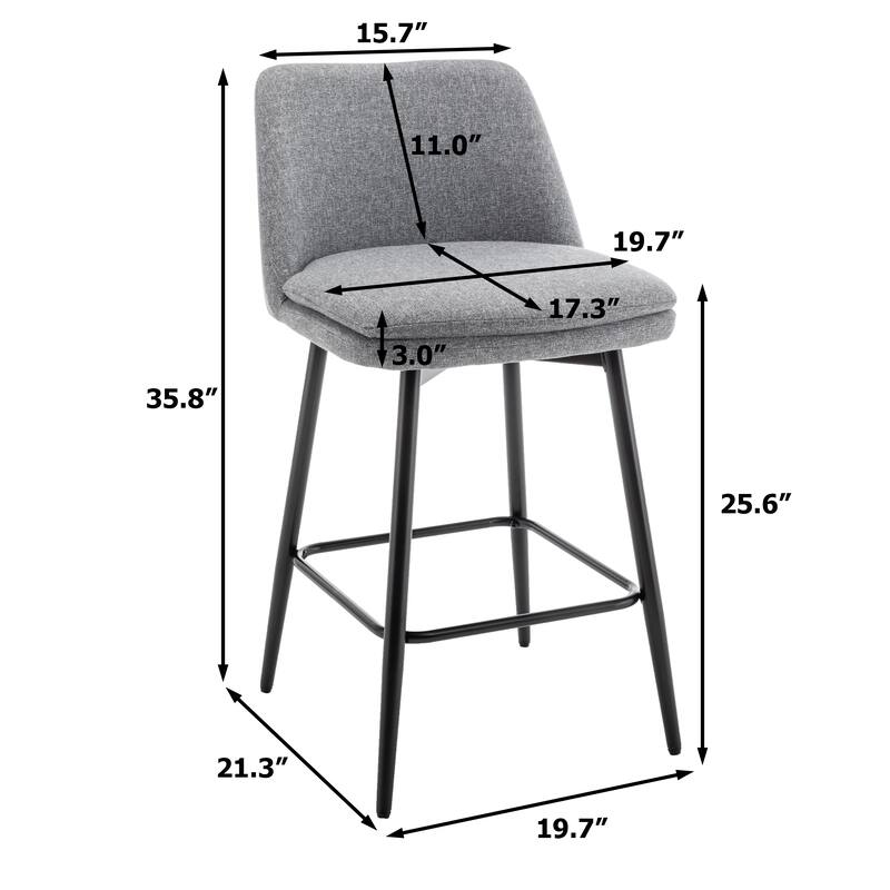 Counter Height Swivel Bar Stools Set of 2, 360° Swivel Upholstered Barstools with Back and Metal Legs, 25.6" Seat Height