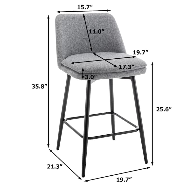 Linen Swivel Bar Stools Set of 2, Counter Height Upholstered Bar Stools, Bar Chairs with Curved Back & Metal Legs