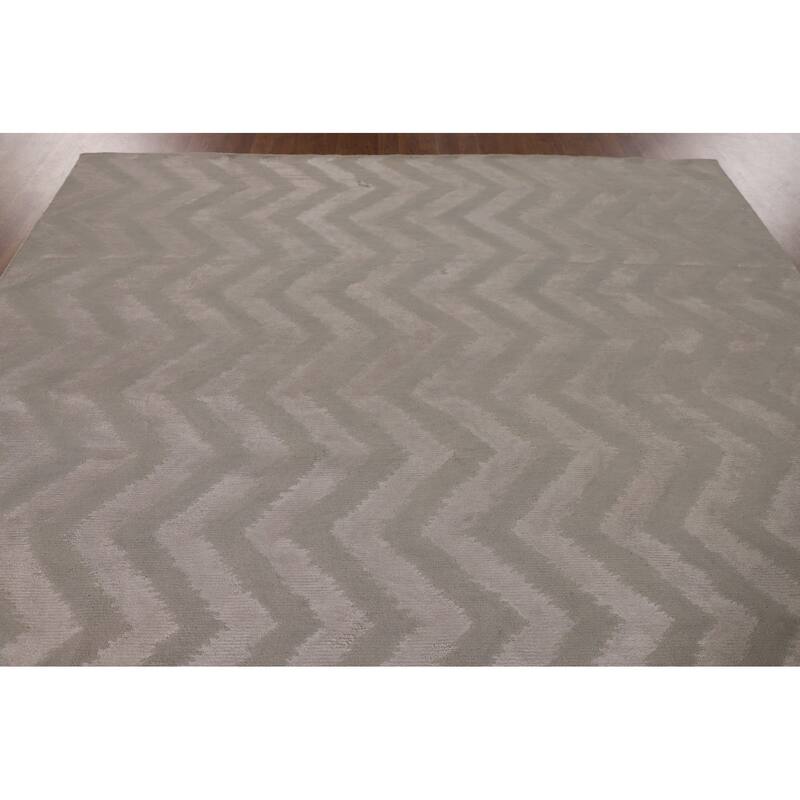 Chevron Style Modern Area Rug Handmade Wool Carpet - 8'0" x 9'10"