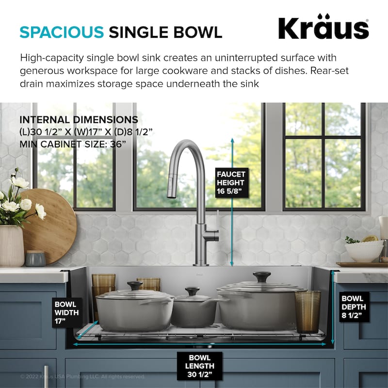 Kraus KCL-1706 Standart Pro 33" Undermount Single Basin Stainless