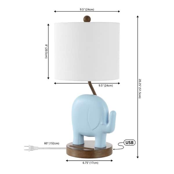 dimension image slide 0 of 6, Campana 20.25" Bohemian Designer Iron/Resin Elephant LED Kids Table Lamp with Phone Stand and USB Charging Port, by JONATHAN Y