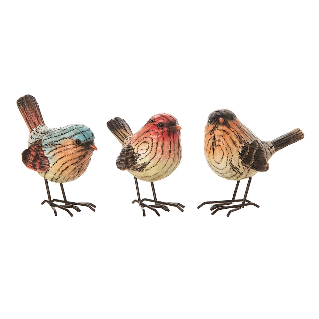 Transpac Large Resin Colorful Woodgrain Bird Set of 3 Spring Home Decorations - Multicolor