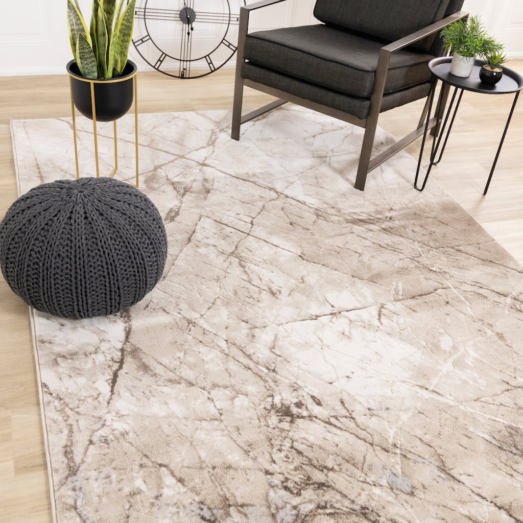 London Collection - Beige Cream Brown Soft Abstract Indoor Area Rug, 5'3" x 7'7"