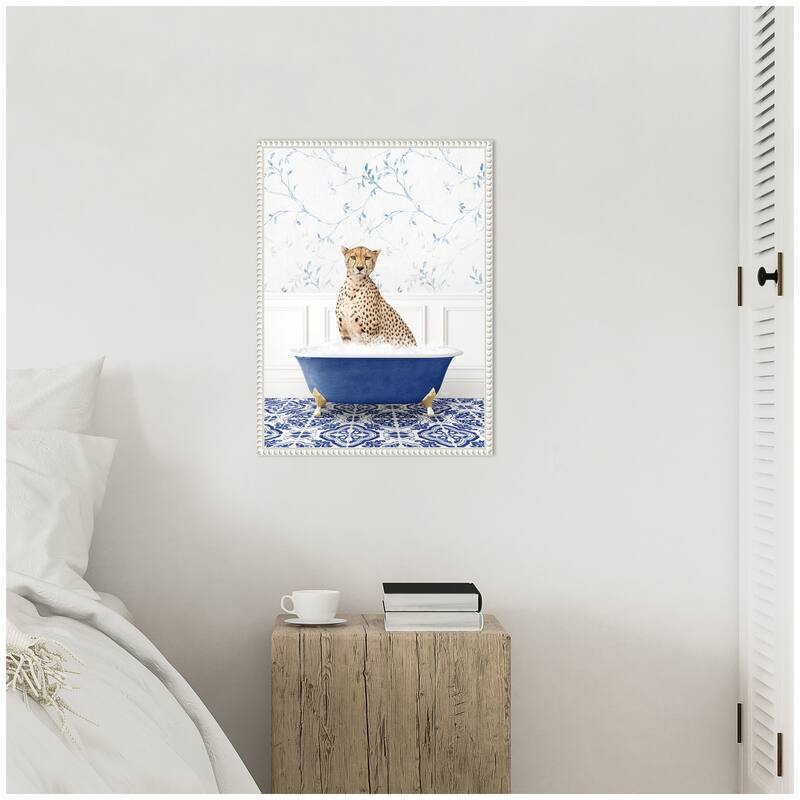 Kate and Laurel Sylvie Cheetah in Eclectic Blue Bath Framed Canvas by Amy Peterson