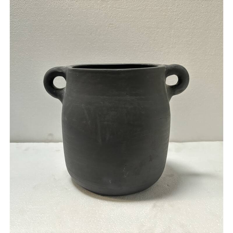 Terracotta Vase Natural Black H 8.1" & Dia 6.7" - Black