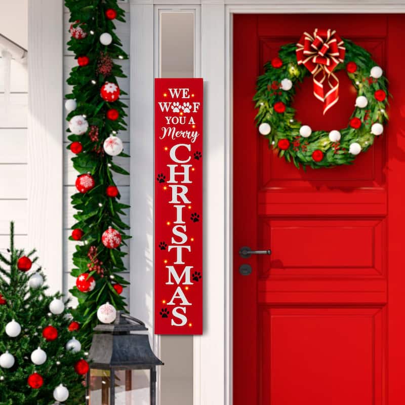 Glitzhome 42"H Lighted Wooden "Merry Christmas" Porch Sign Decor
