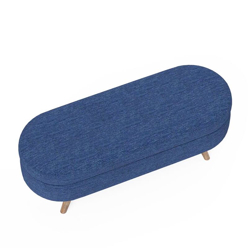 Ottoman Oval Storage Bench,Rubber Wood Legs