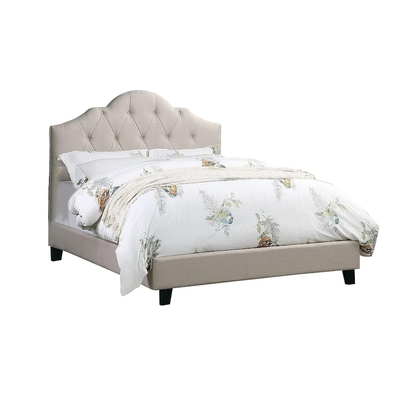Queen Size Polyfiber Upholstered Platform Bed with Adjustable Arch Headboard and Button Tufting