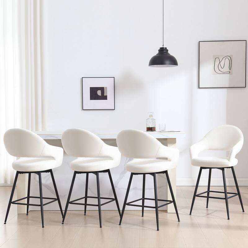 26" Velvet/ Faux Leather Counter Height Swivel Bar Stools Set of 2/4 - 39.2"H x 20.4"W X 22"D