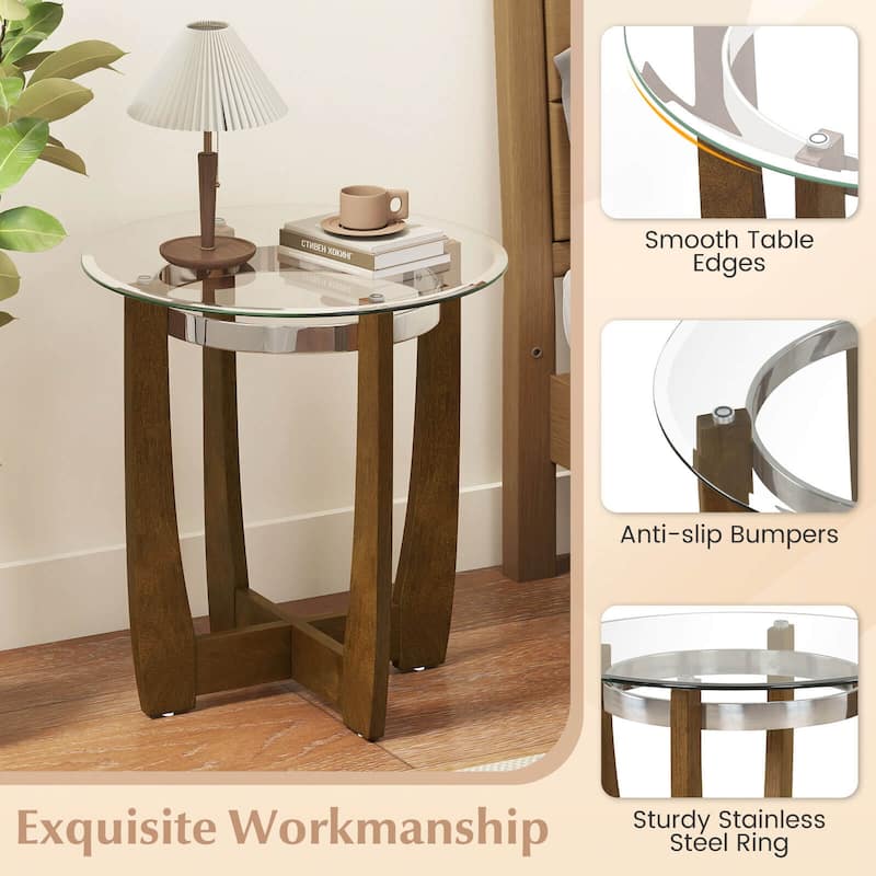 Costway 1/2 PCS 24" Round Side Table Glass End Table with Tempered - See Details