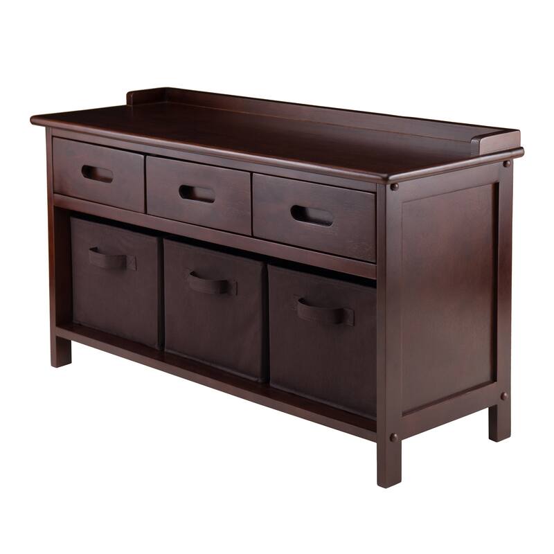 Adriana 4-Pc Storage Bench with 3 Foldable Fabric Baskets - Walnut-Chocolate